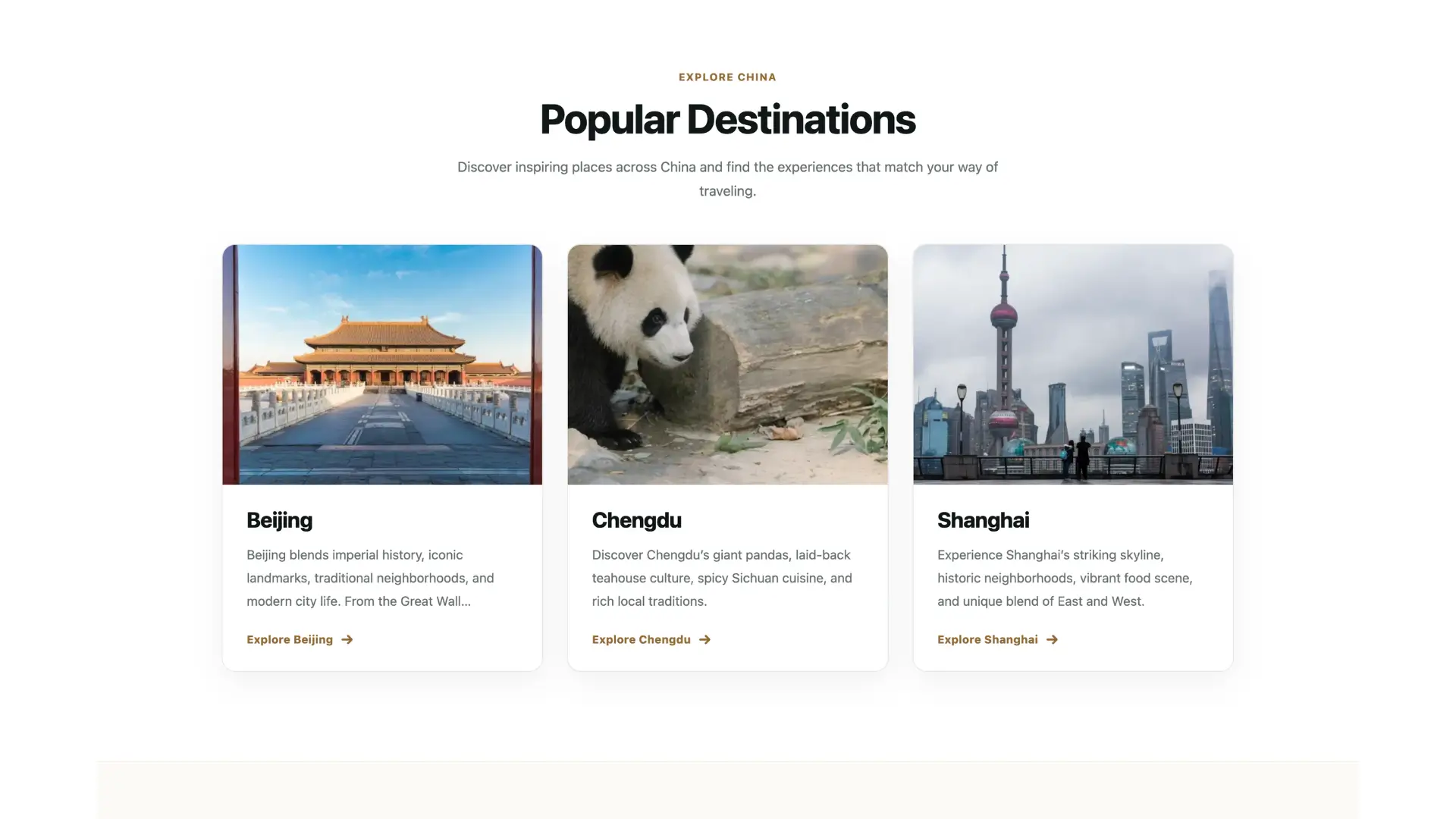 TourVoz travel website demo showing destination pages and popular destinations