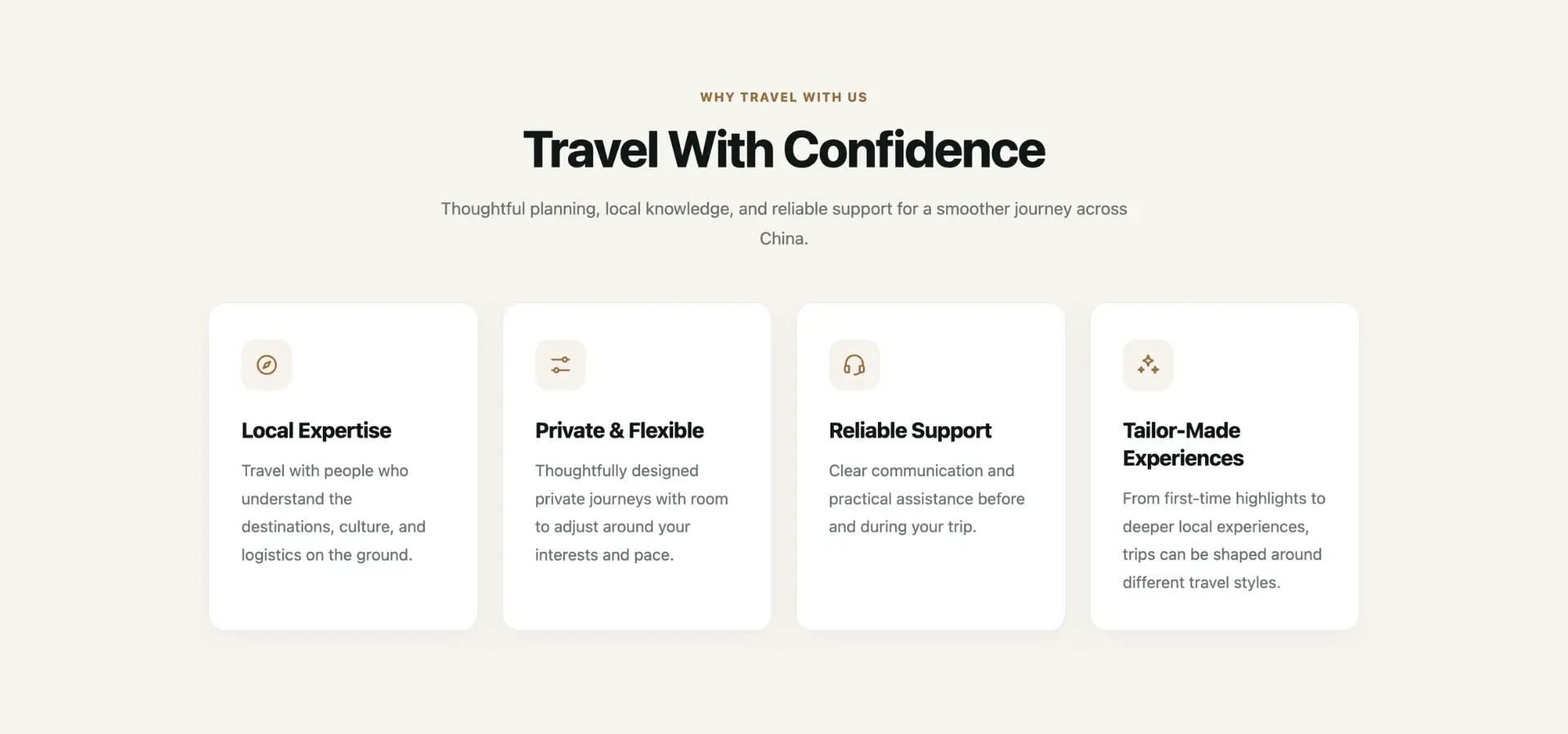 TourVoz travel website demo showing traveler trust and service features
